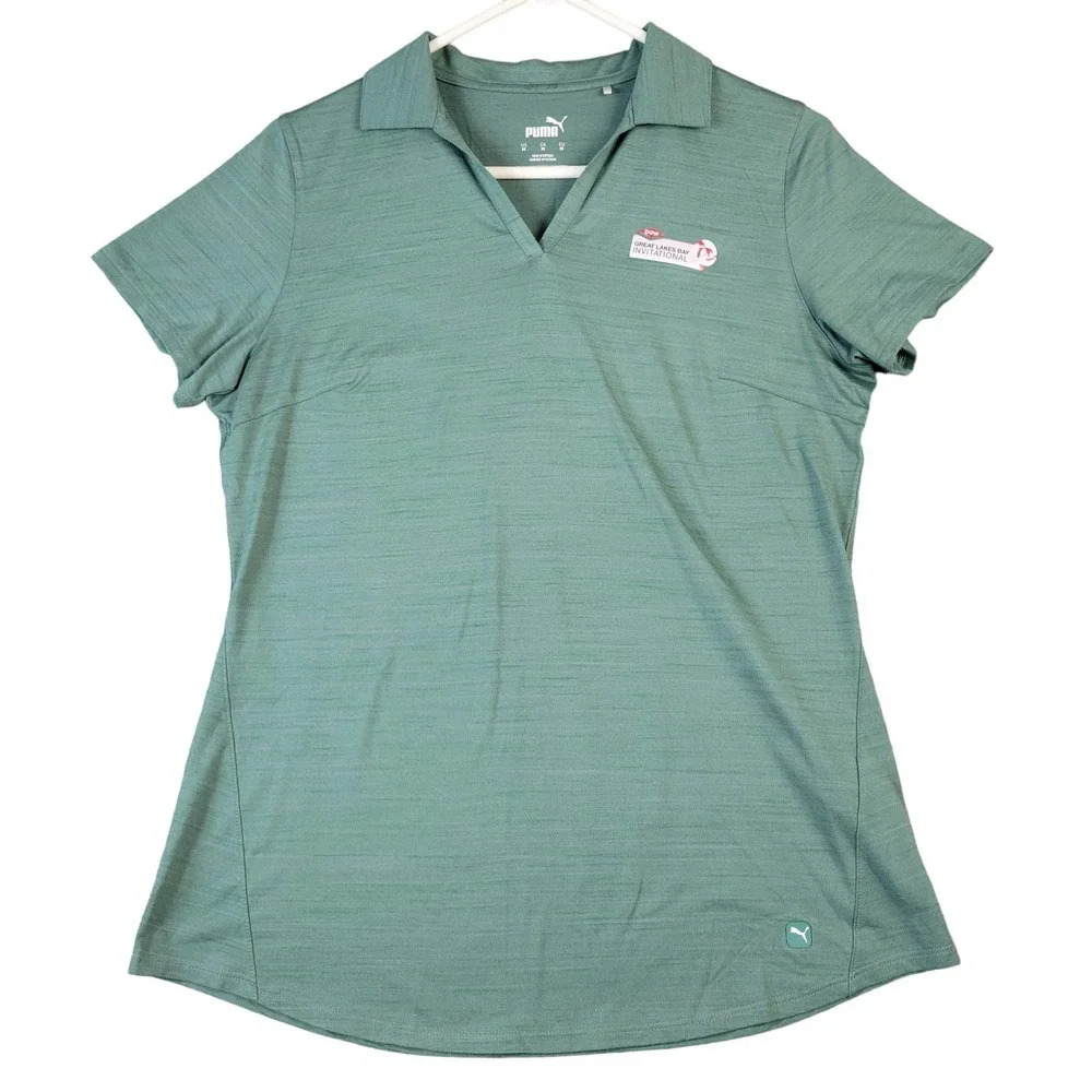 Puma Dow Great Lakes Bay Invitational Lpga Golf Polo Shirt Women M Green Upf 50
